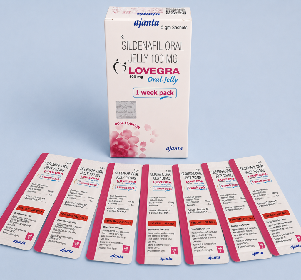 LOVEGRA ORAL JELLY 100 MG - envase y producto, imagen 1